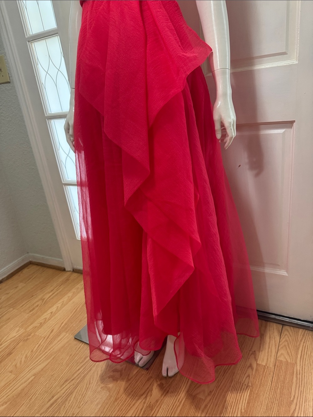 THeIA Teresa Strapless Draped Gown Red Ruffled Strap Evening Dress Size 8 - Picture 11 of 16
